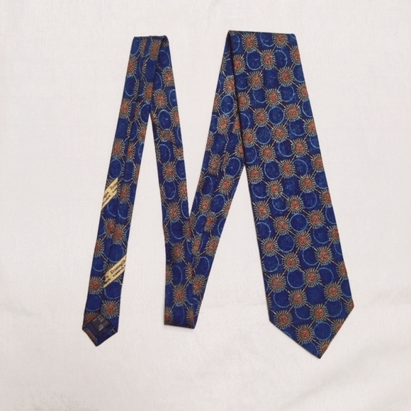 Ermenegildo Zegna Blue & Orange 100% Silk Tie Made in Italy - Picture 3 of 11